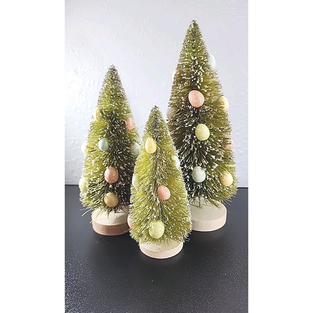 Bethany‎ Lowe Green Pastel Spring Bottle Brush Easter Egg Tree Set of 3 Ex Con